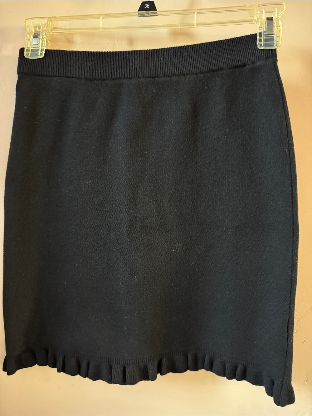 Pilcro Black Knit Mini Skirt with Ruffle Hem Detail